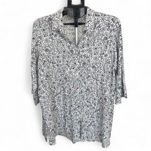 Voyage by Marina Rinaldi Black and White Patterned Blouse